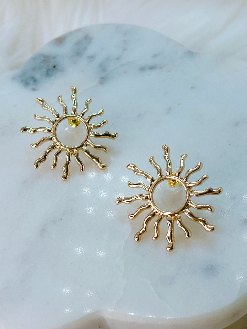 Sun 🌞 18k yellow gold plated stud 1.25” earrings ☀️